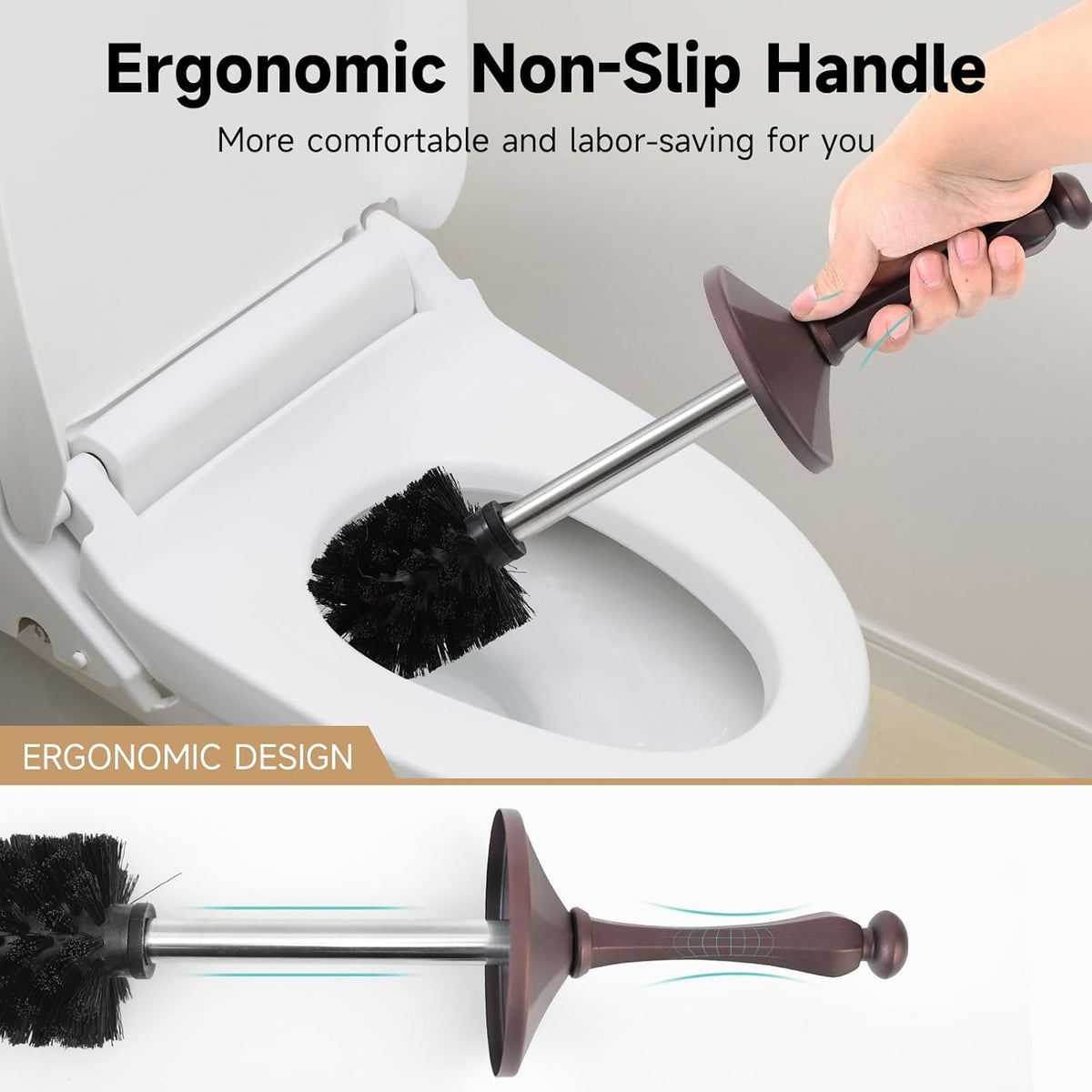 Bronze Toilet Brush and Holder，Extra Long Handled Toilet Brush for Bathroom，Stainless Steel Heavy
