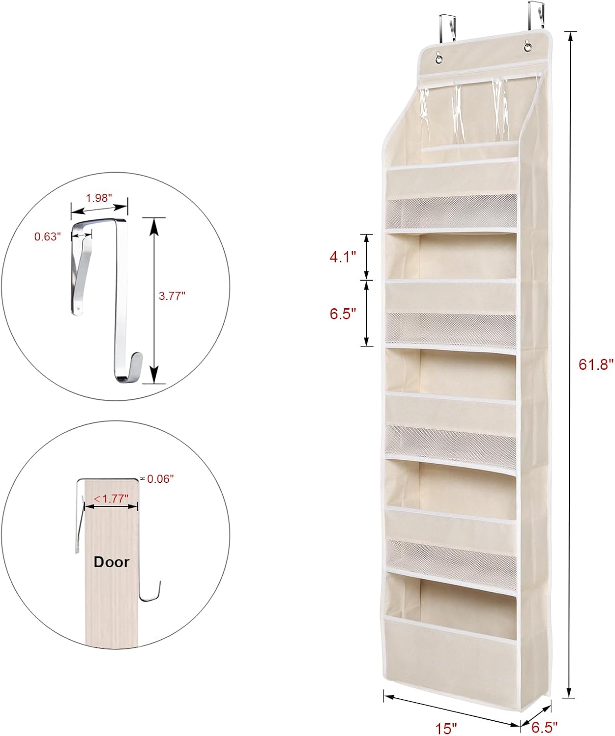 Univivi 6-Shelf Over Door Hanging Organizer Fabric Baby Door Storage with 5 Large Pockets and 3