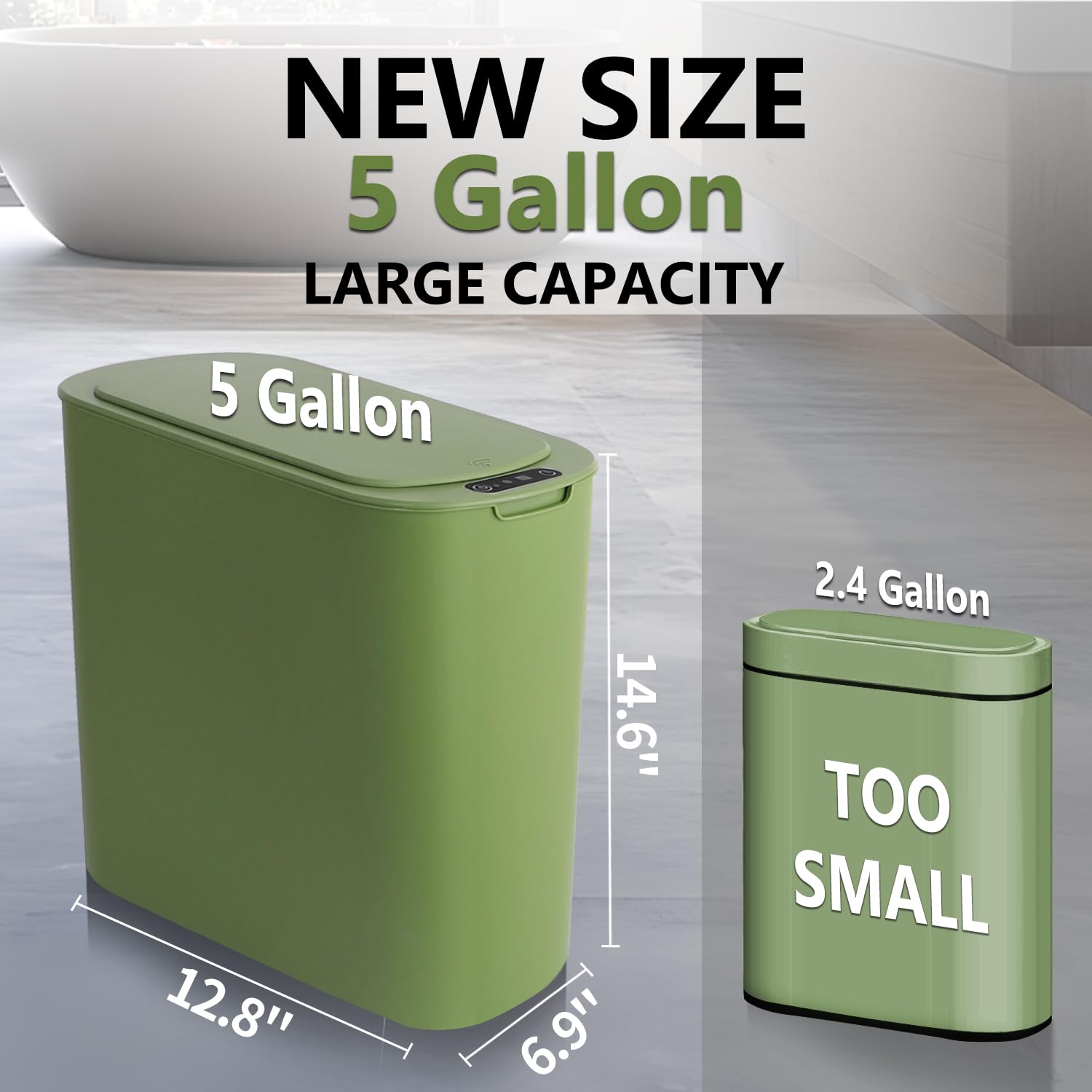 5 Gallon Motion Senor Bathroom Trash Can with Lid, Automatic Garbage Can Touchless, Smart Plastic