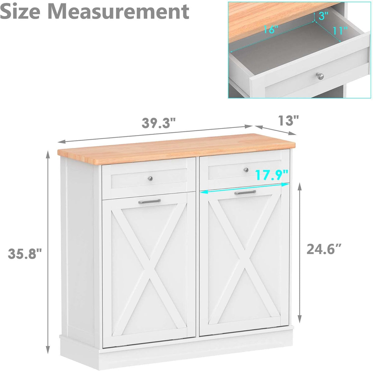Betterhood Double Tilt Out Trash Cabinet Can Bin Kitchen 20 Gallon Wooden Free Standing Laundry