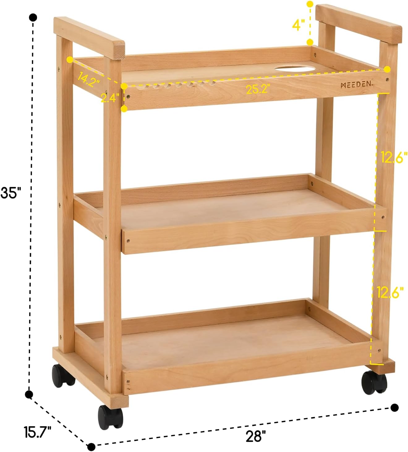 MEEDEN Art Cart Storage Organizer, 3-Tier Rolling Utility Studio Taboret with Caster Wheels
