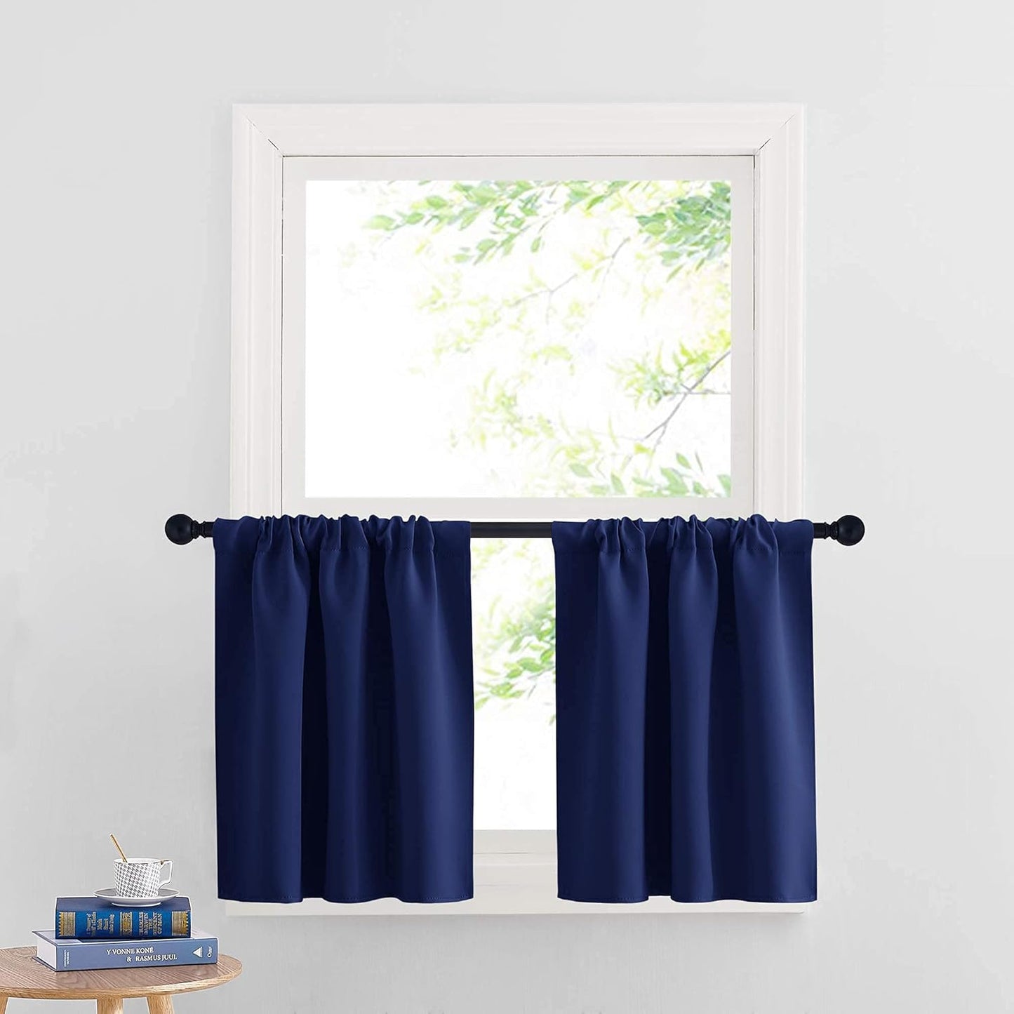 RYB HOME Kitchen Curtains Blackout Half Window Short Drapes for Bathroom Bedroom Small Window