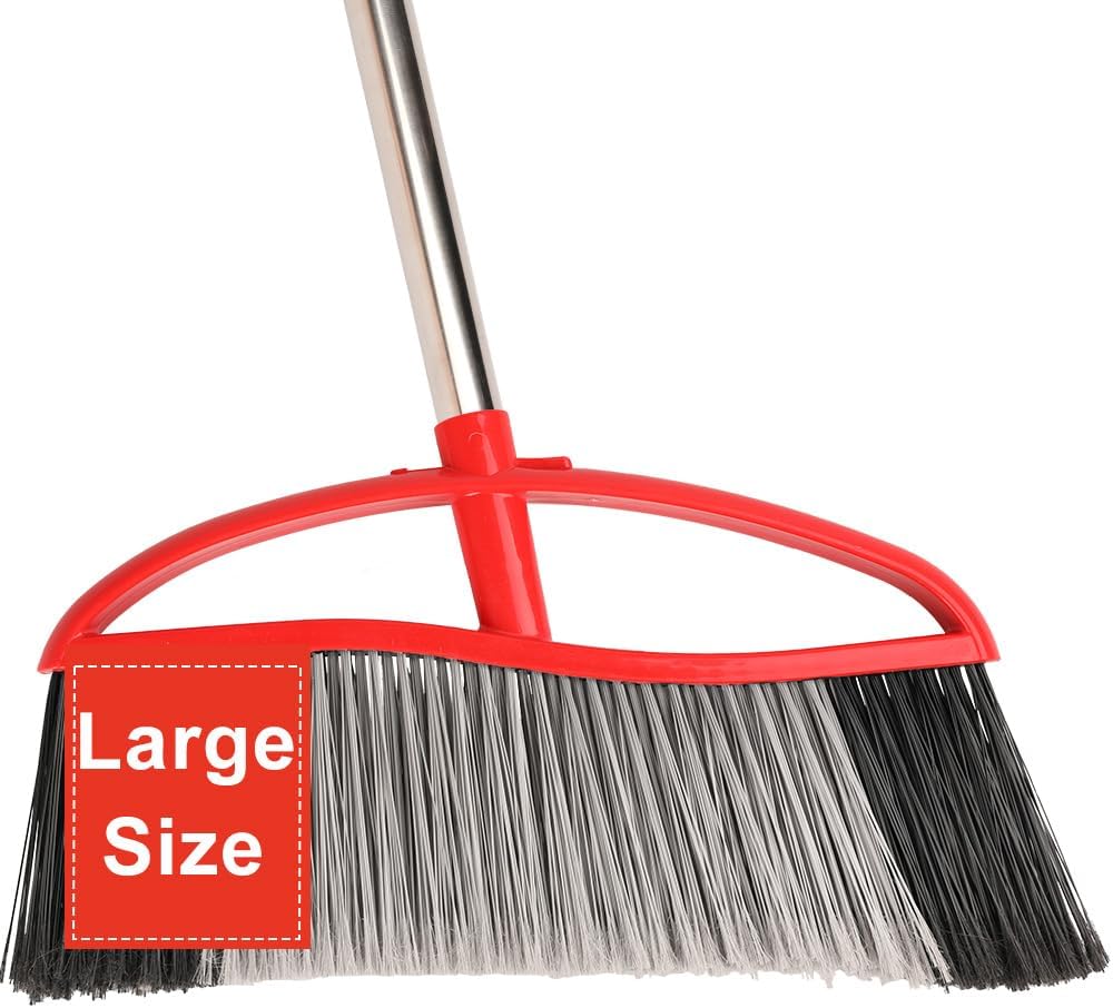 Outdoor Broom, 15.7" Wide Heavy Duty Angle Broom with Long Handle, Stiff Bristles for Sweeping