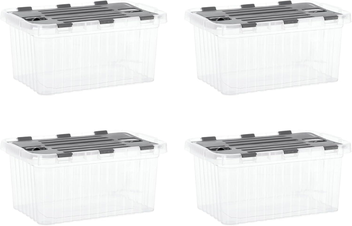 Superio Clear Storage Boxes with Attached Lids, Plastic Container Bins with Hinged Lids for