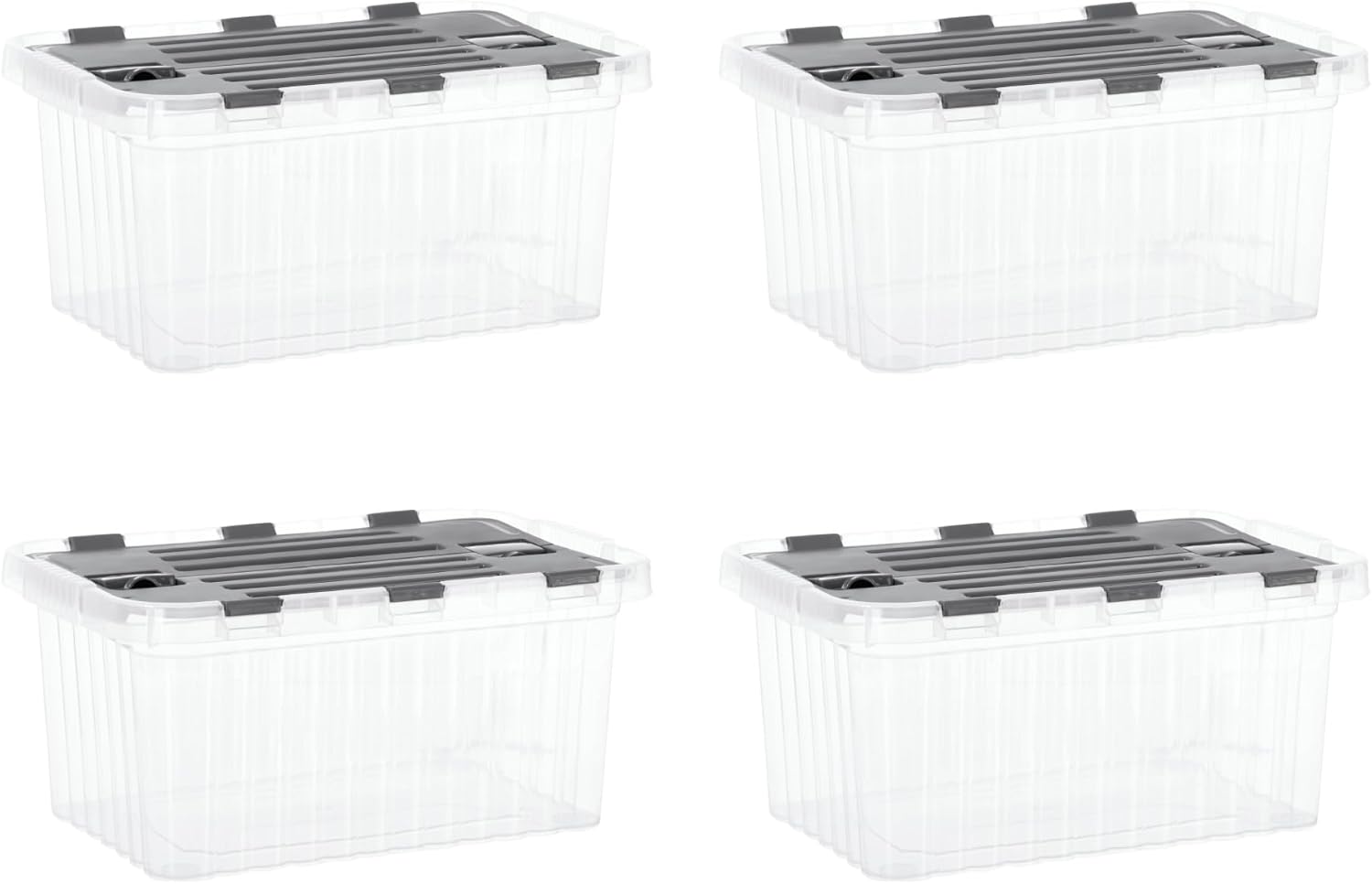 Superio Clear Storage Boxes with Attached Lids, Plastic Container Bins with Hinged Lids for