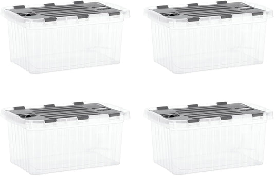 Superio Clear Storage Boxes with Attached Lids, Plastic Container Bins with Hinged Lids for
