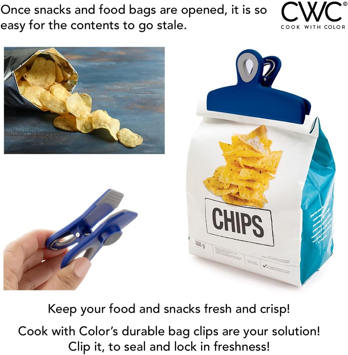 COOK WITH COLOR Bag Clips - Heavy Duty Chip Clip and Refrigerator Magnet Clips for Food Storage