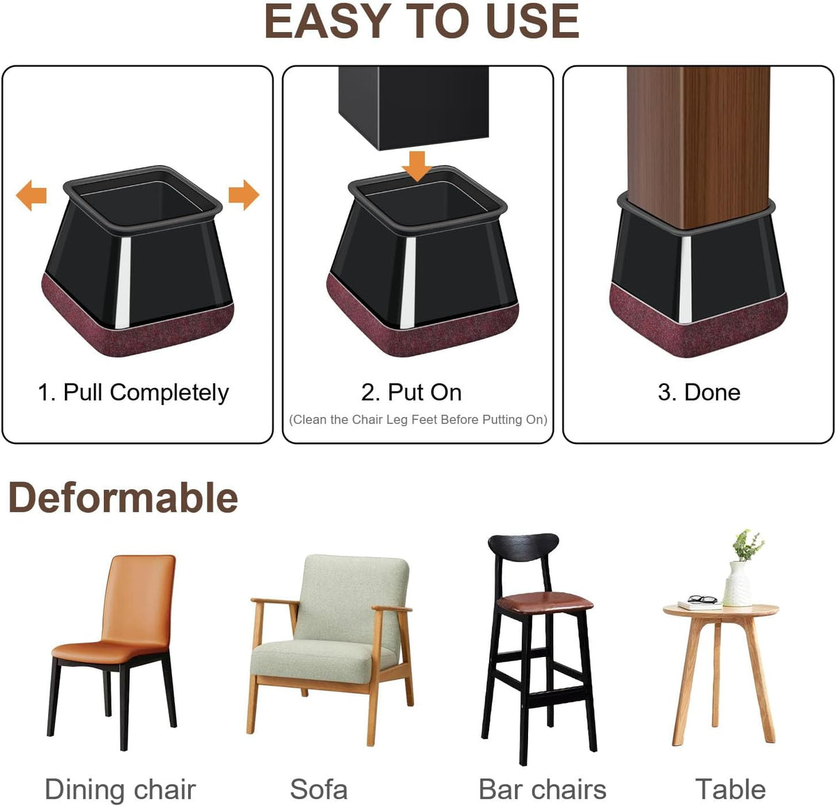 20 Pcs Chair Leg Floor Protectors for Hardwood Floors, Black Rubber Furniture Sliders with Felt