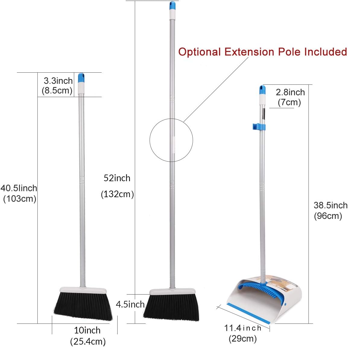 TreeLen Long Handle Broom and Dustpan Set,Upright Dust Pan Combo for Home, Kitchen, Room, Office