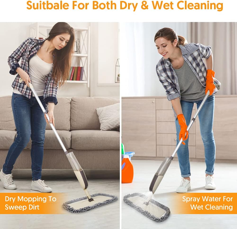 Spray Wet Mops for Hardwood Floor Cleaning - MEXERRIS Microfiber Dust Mop with Spray 3X Reusable