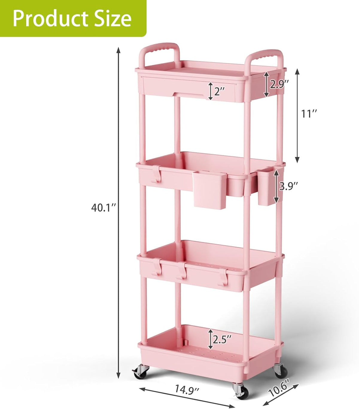 4 Tier Rolling Cart Organizer,Art Craft Diaper Bedside Snack Laundry Room Bathroom Organizer Narrow