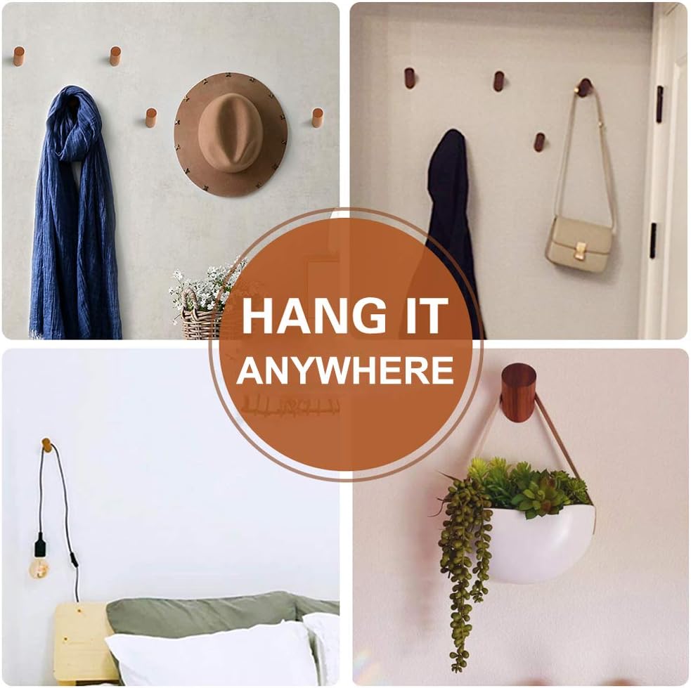 Wood Wall Hooks, 4 Pack Coat Hooks Wall Mounted, Rustic Wooden Heavy Duty Robe Hook Hat Rack, Hooks