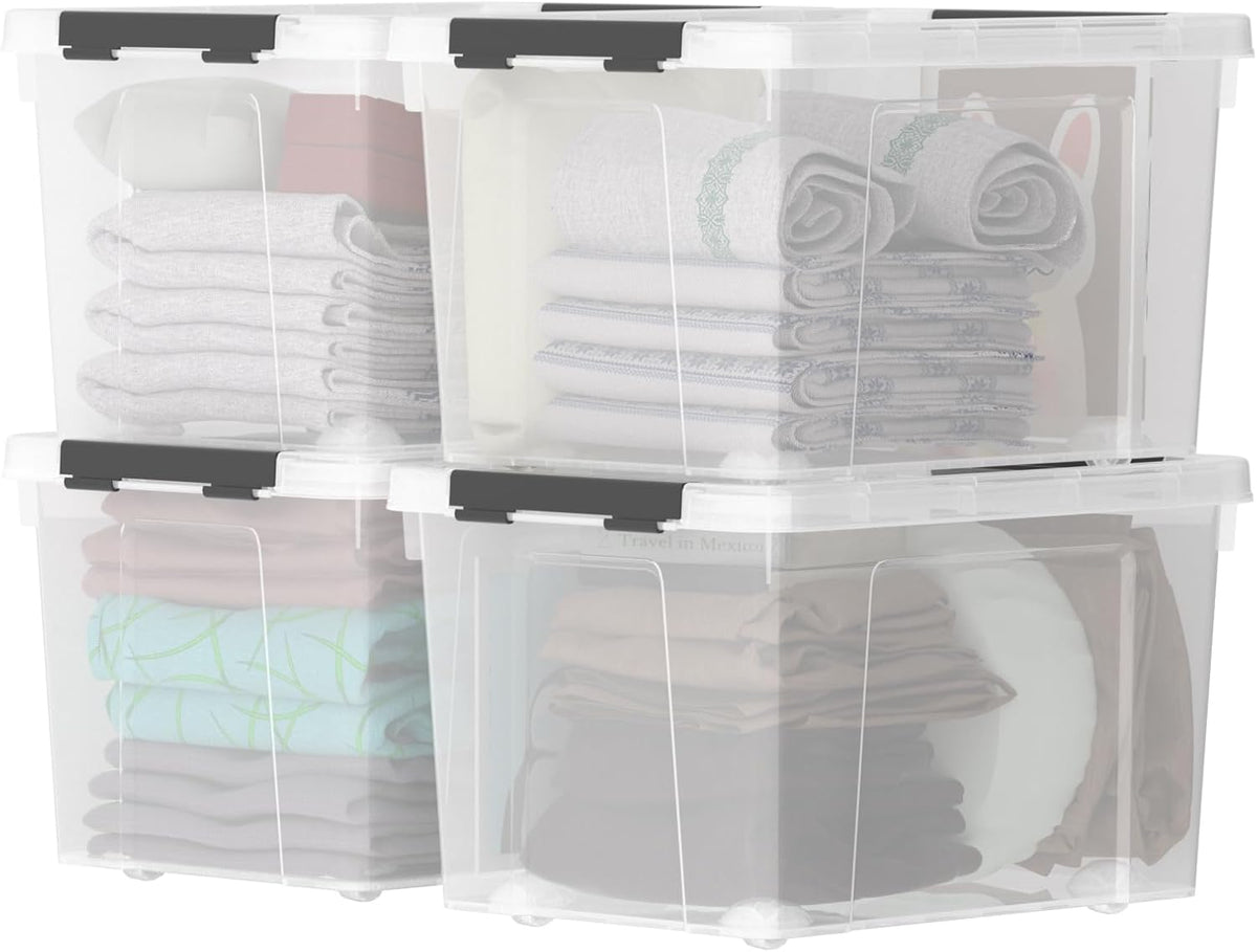 Zopnny 52 Quart Stackable Plastic Storage Bins with Latching Lids, Large Rolling Storage