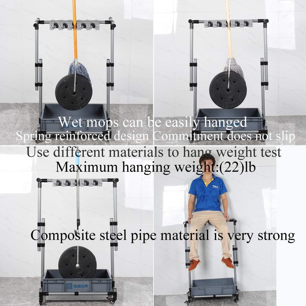 Broom And Mop Holder Put Wet Movable Floor-Mounted Mop Rack Floor Standing Cleaning Tool Cart