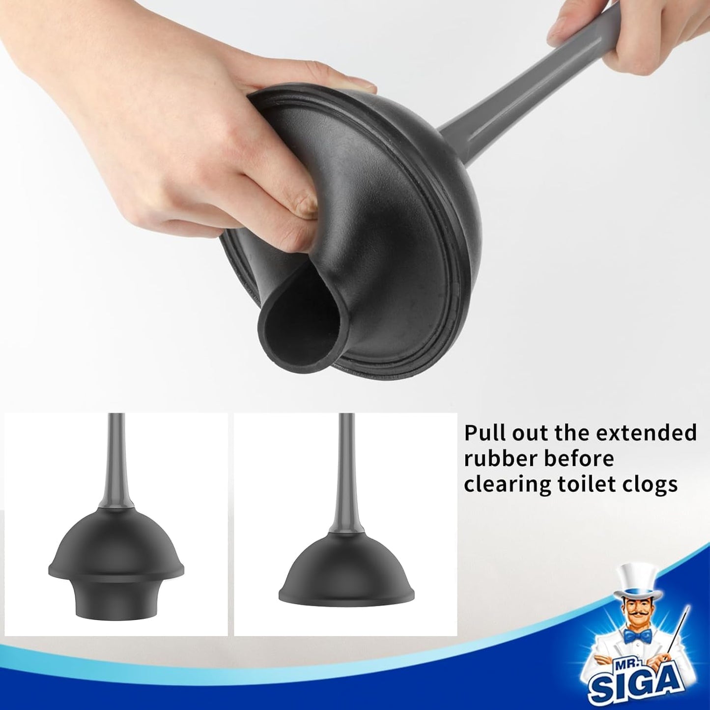 MR.SIGA Toilet Plunger and Bowl Brush Combo for Bathroom Cleaning, Gray, 2 Sets