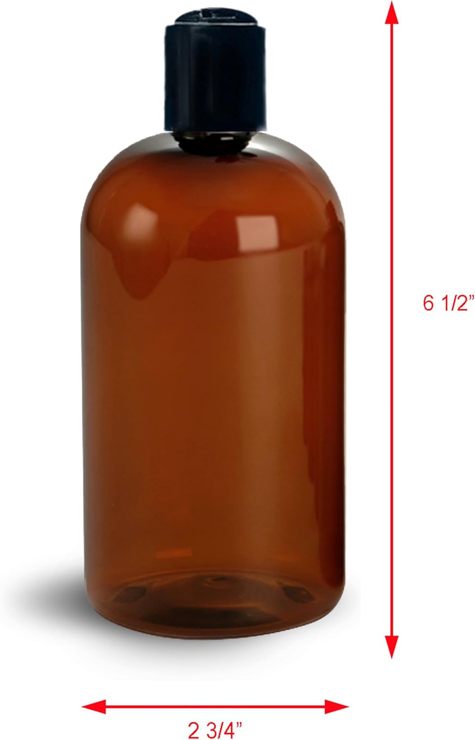 ljdeals 16 oz Amber Plastic Empty Bottles with Black Disc Top Caps, Refillable Containers for
