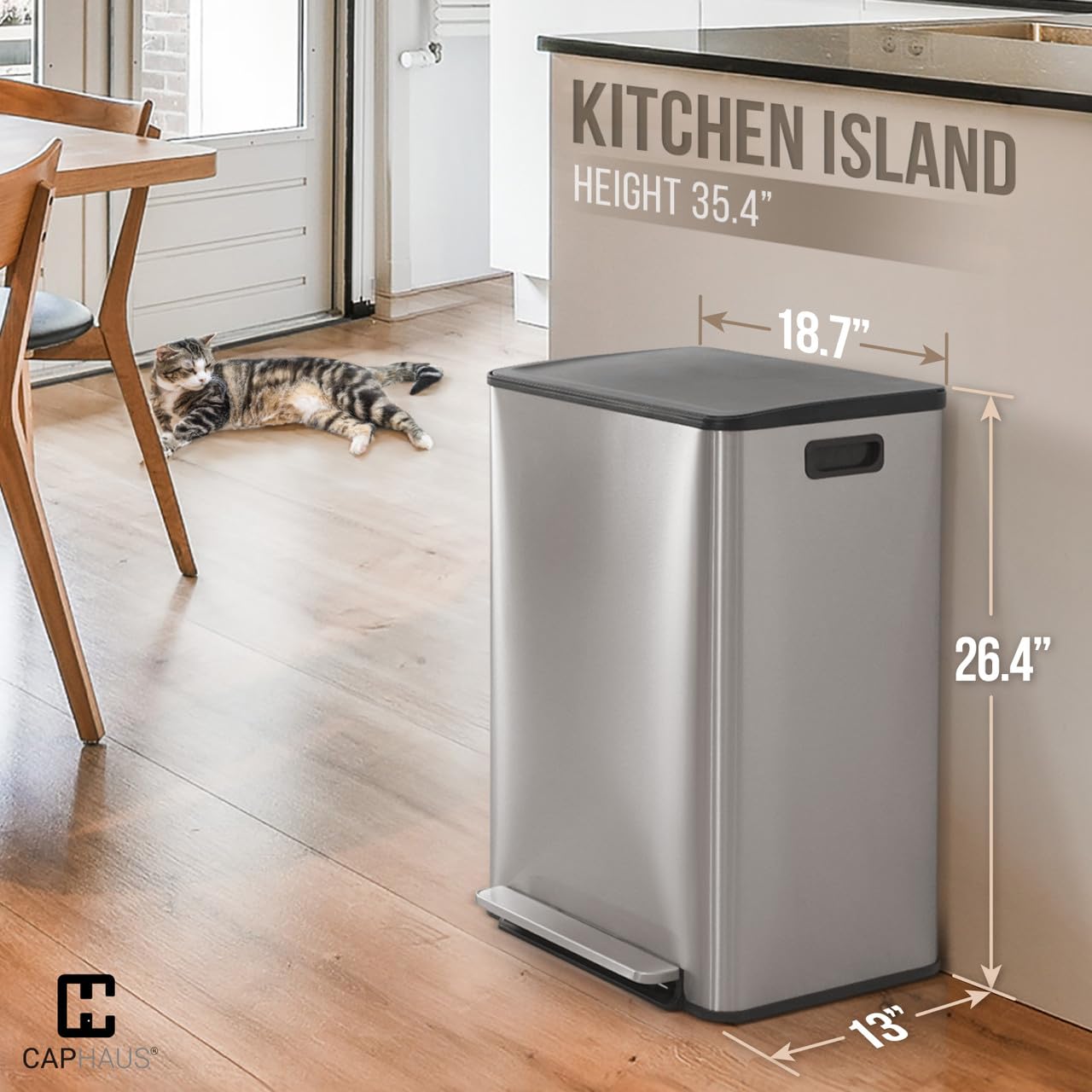 CAPHAUS Dual Trash Can with Lid, Trash and Recycling Bins Combo for Kitchen, Hands-Free