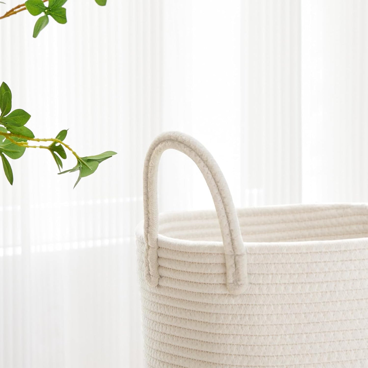 VIPOSCO Large Laundry Hamper, Tall Woven Rope Storage Basket for Blanket, Toys, Dirty Clothes in