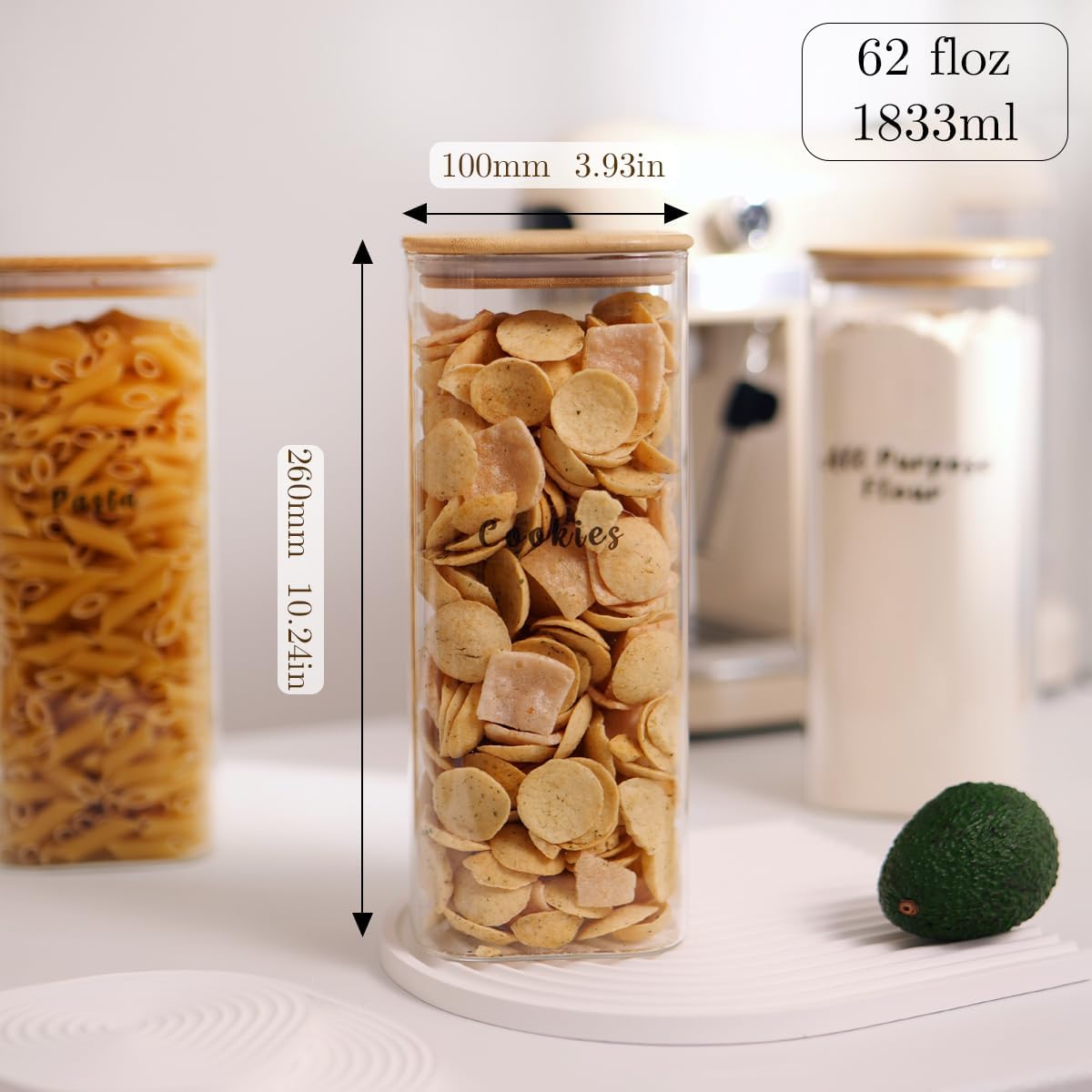 3 Pcs Square Glass Pantry Storage Containers with Bamboo Airtight Lid and 248 Clear Pantry Labels