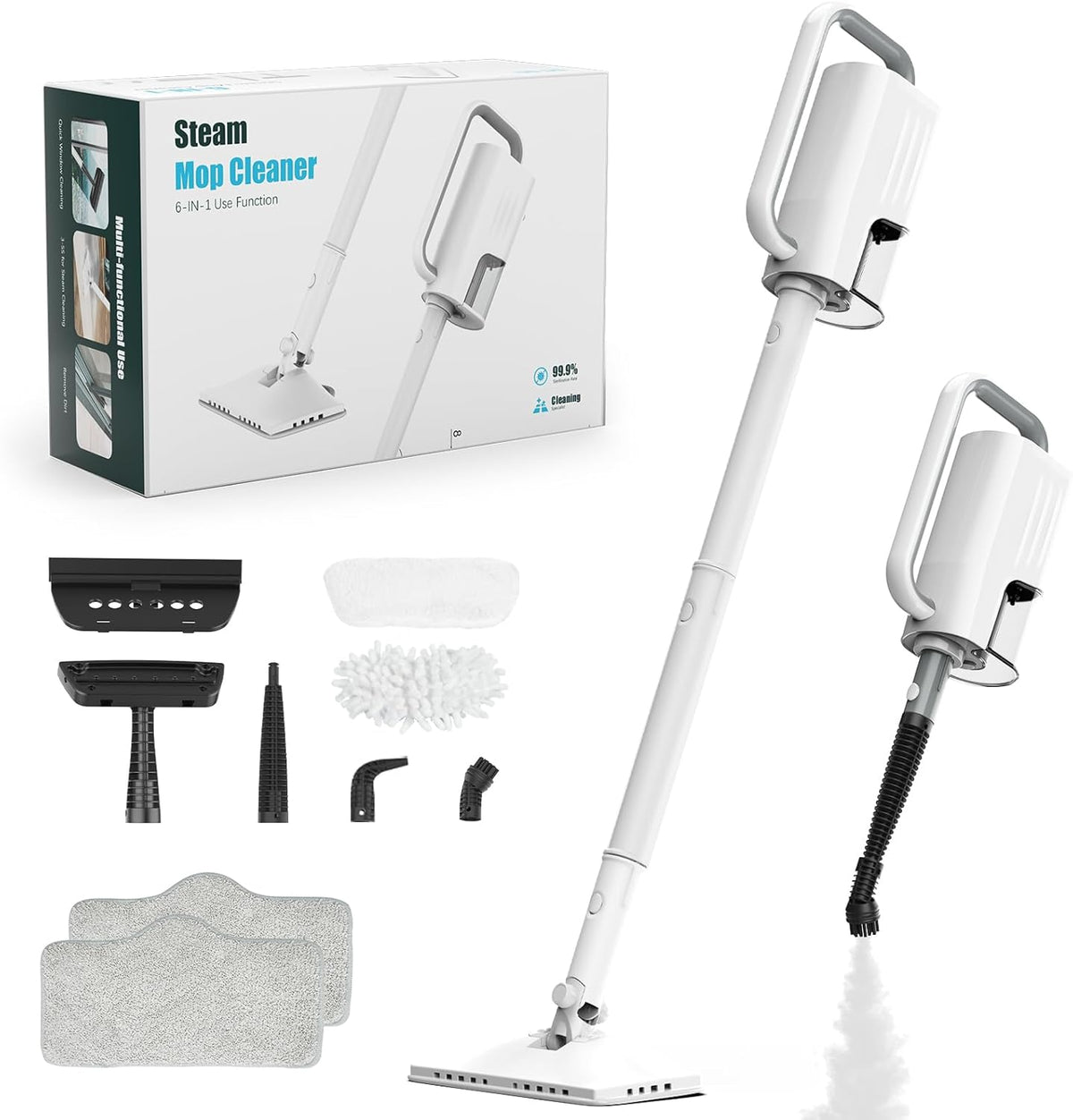 Steam Cleaner, 6 in1 Rotated Steam Mop Cleaner with 2 Modes, 2 Microfiber Pads, 400ML Removable