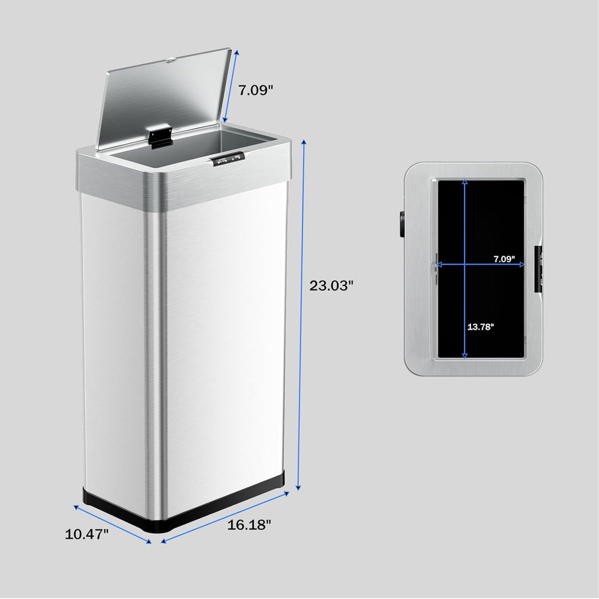 TLSUNNY 13.2 Gallon Motion Sensor Trash Can,Touchless Automatic Garbage Can,Brushed Stainless Steel