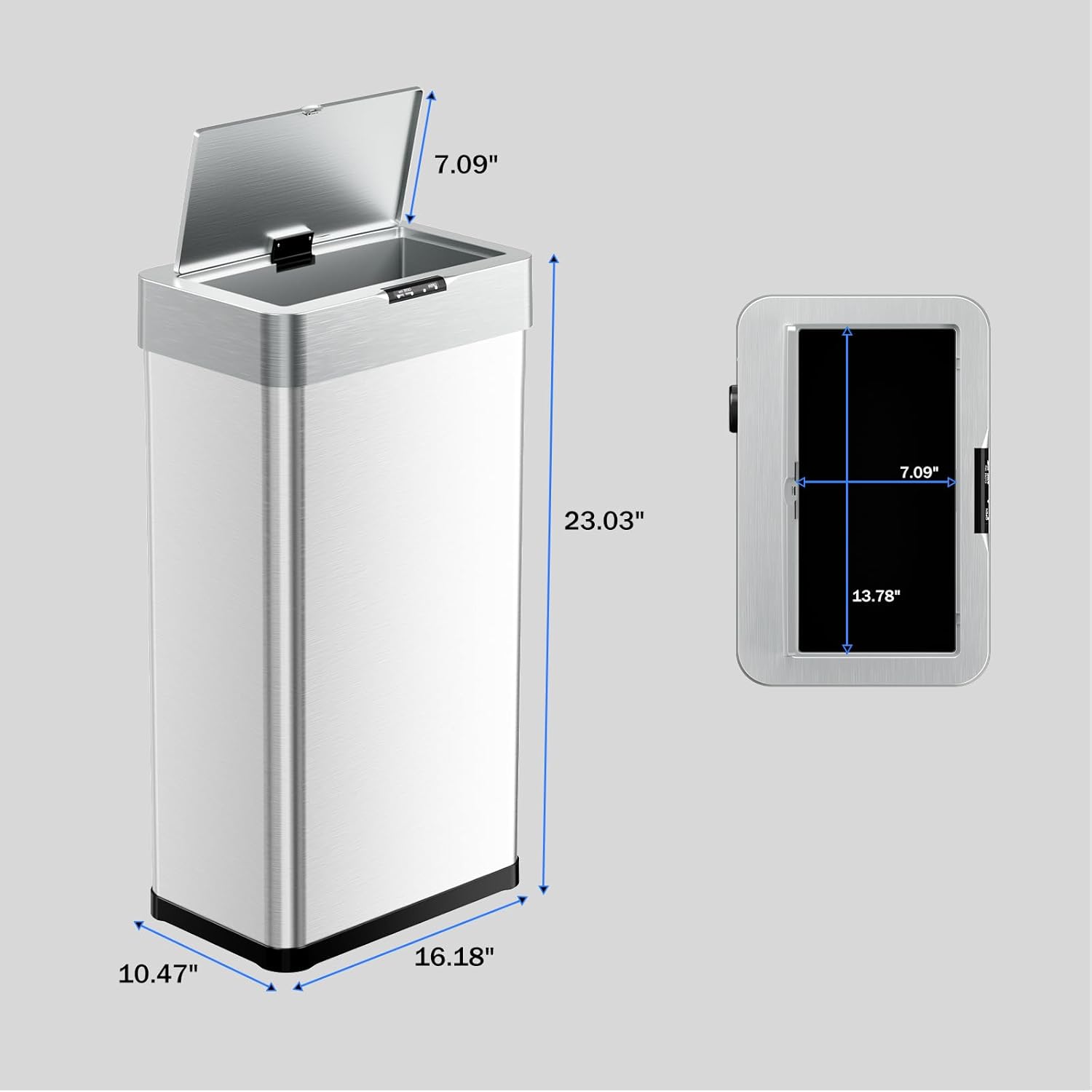 TLSUNNY 13.2 Gallon Motion Sensor Trash Can,Touchless Automatic Garbage Can,Brushed Stainless Steel