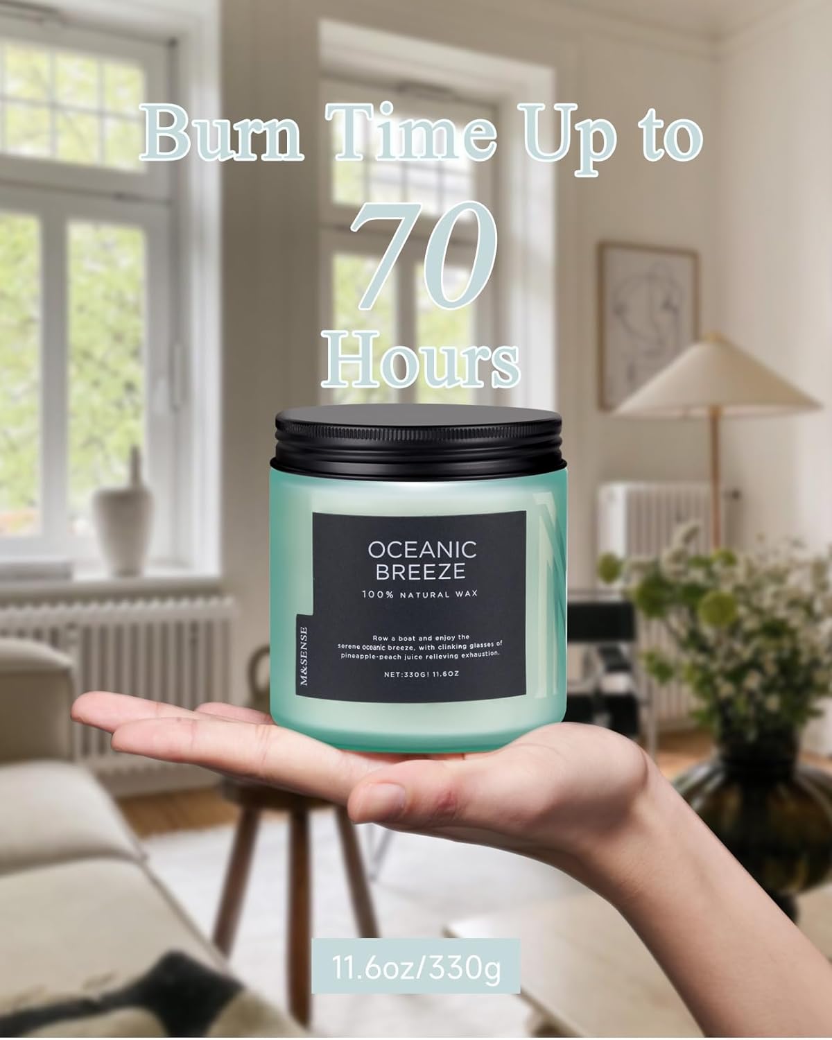 M&SENSE Candle Oceanic Breeze Scented, 11.6oz 70 Hour Long Lasting 2 Wick Pineapple & Mango Scent