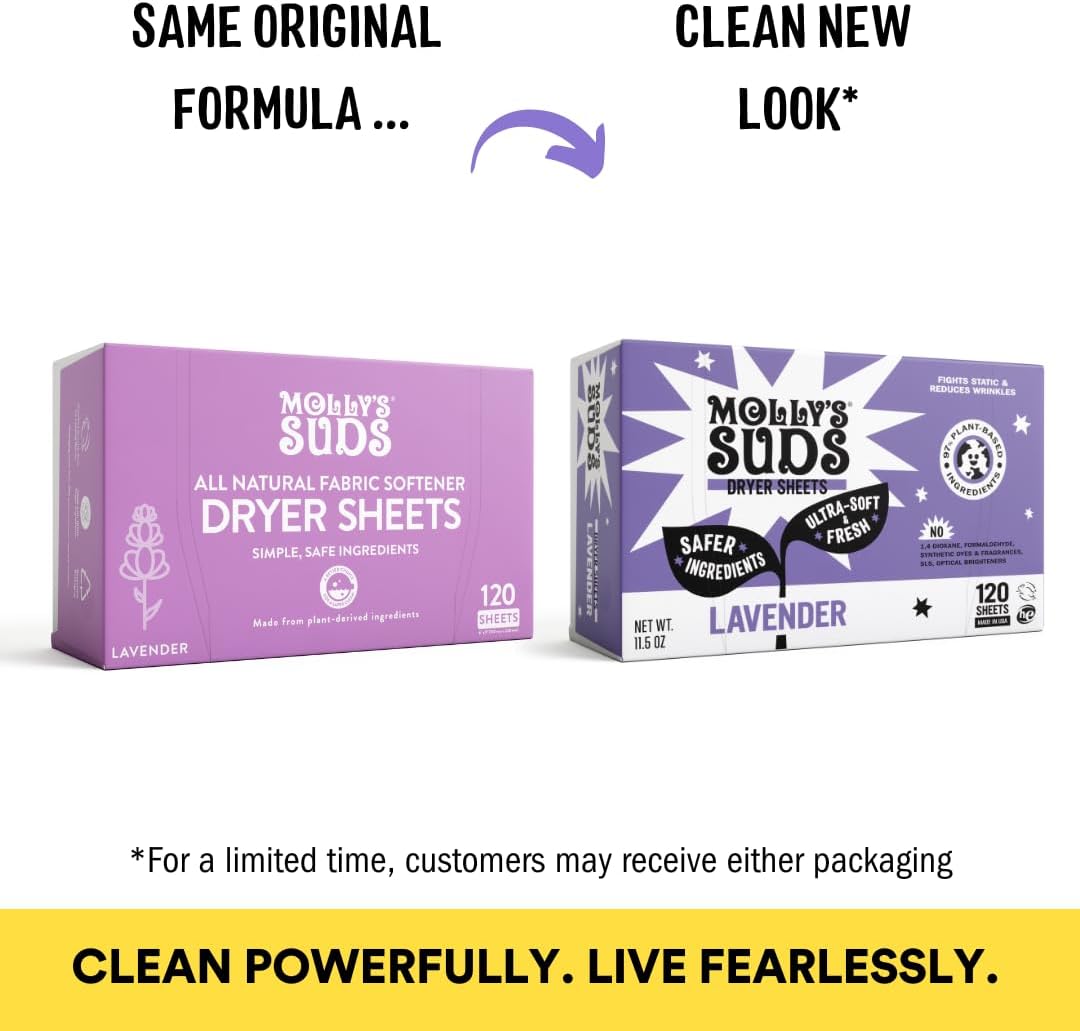 Molly's Suds Fabric Softener Dryer Sheets for Sensitive Skin | Plant-Based Static Reducer