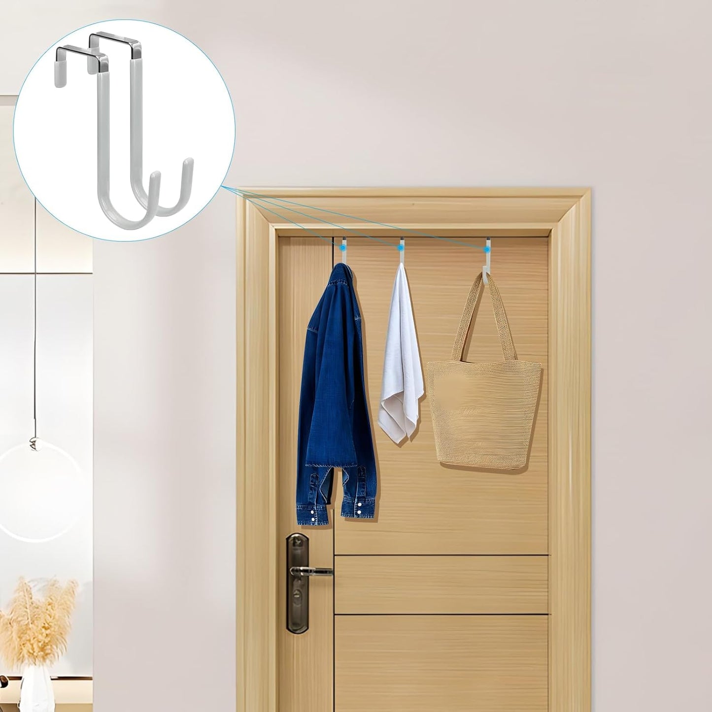 FYY Over The Door Hooks, 4 Pack Door Hangers Hooks with Rubber Prevent Scratches Heavy Duty