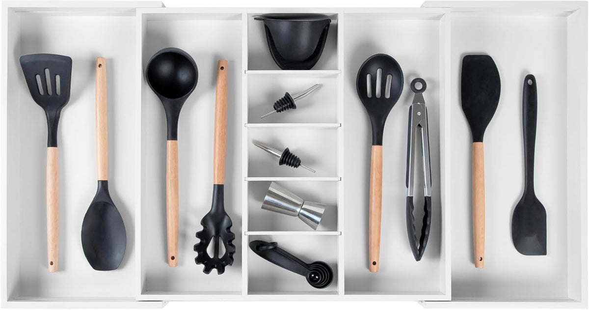 KitchenEdge Adjustable Kitchen Drawer Organizer for Utensils and Junk, Food-Safe Contract Grade