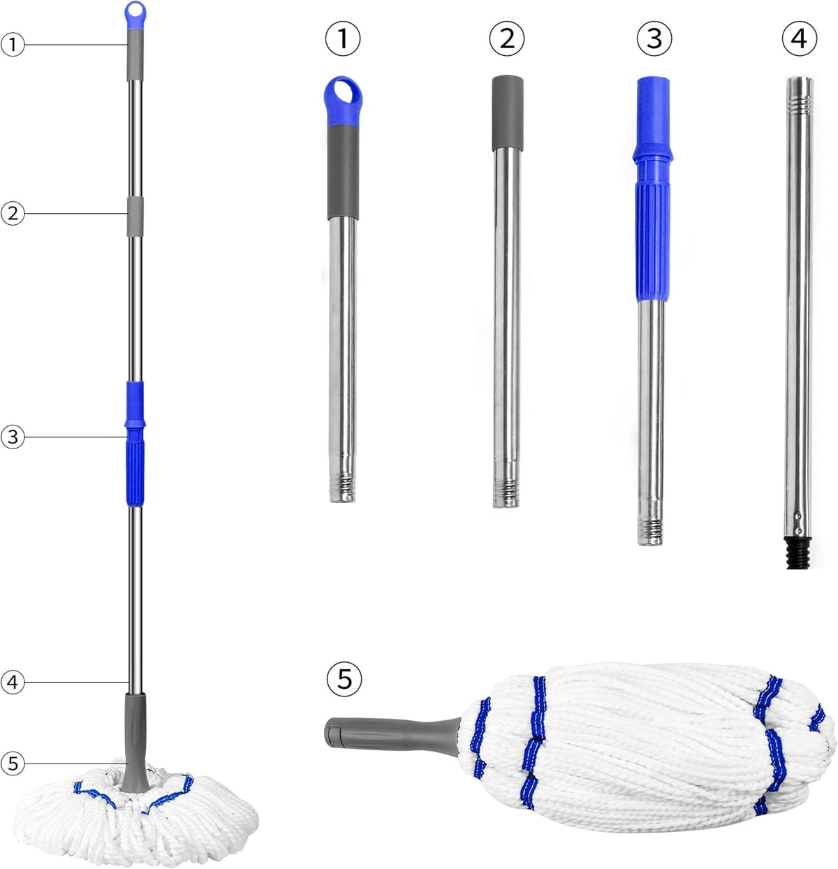 Self Wringing Floor Cleaner with 52.5 Inch Long Handle, Heavy Duty Wet Mop for Hardwood, Tile