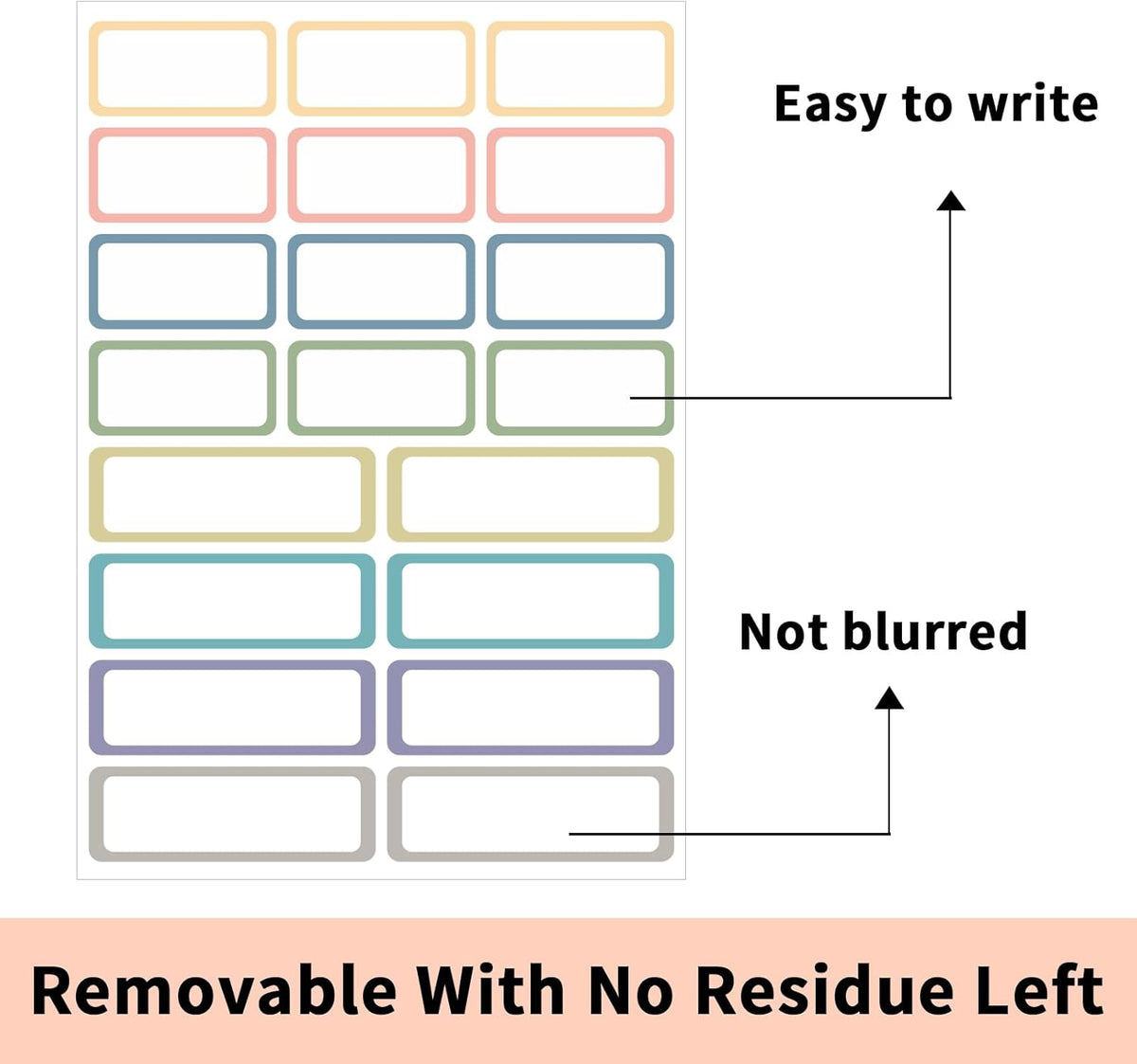 STARLIBOO Removable Labels, Removable Colored Labels Stickers, Self-Adhesive Rectangular Stickers