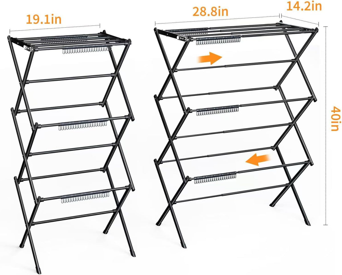 3 Tier Clothes Drying Rack,Foldable & Portable Clothing Drying Rack,Space-Saving Design, Indoor &