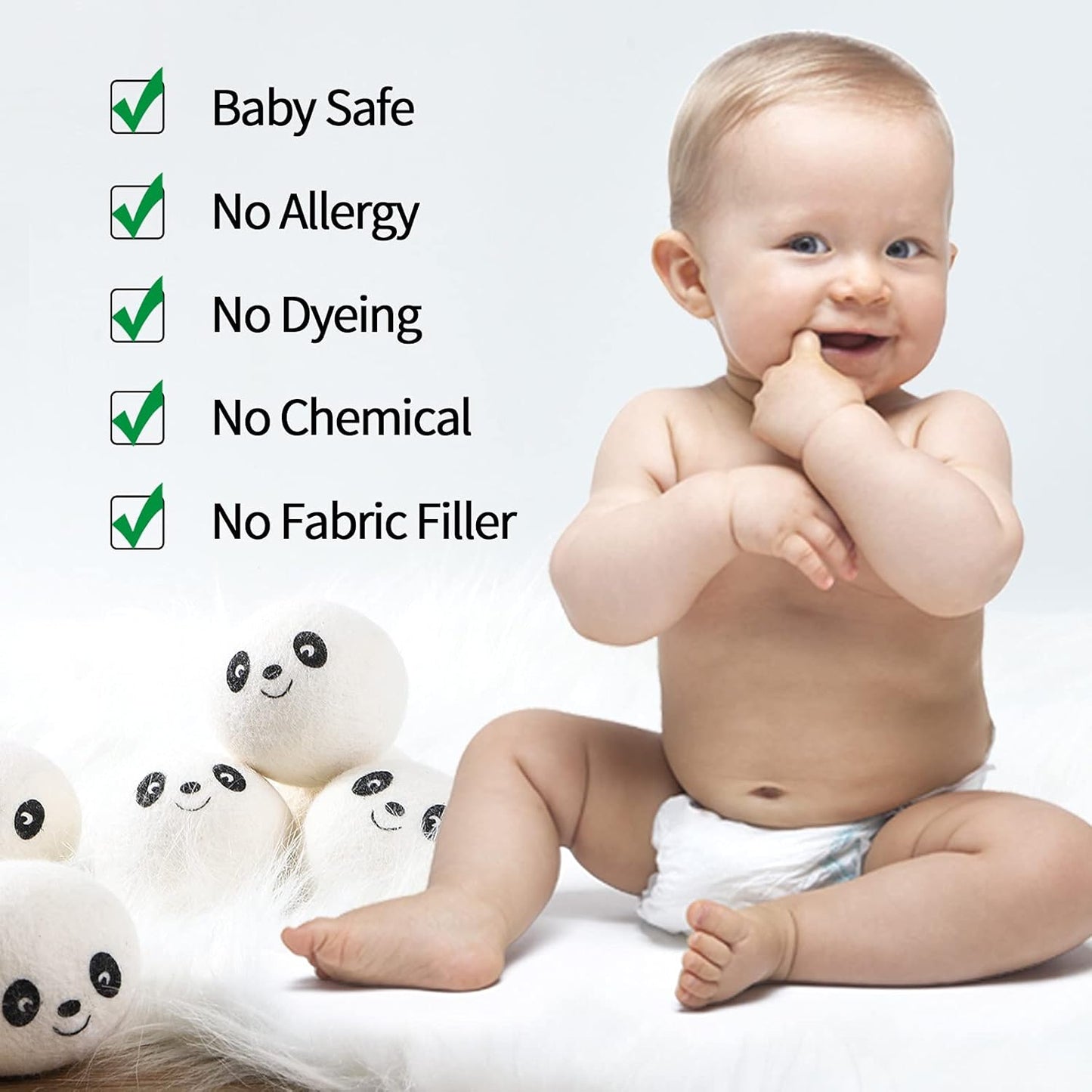 Wool Dryer Balls - Natural Fabric Softener, Reusable, Reduces Clothing Wrinkles and Saves Drying