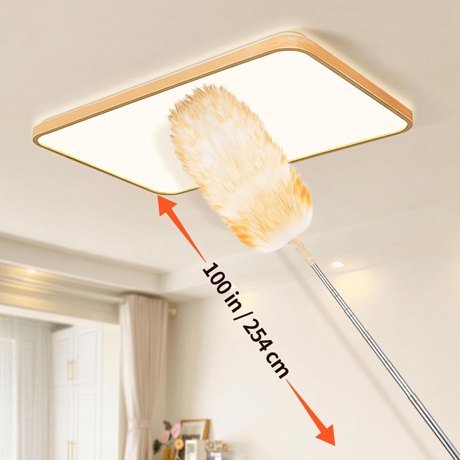Extendable Cleaning Duster,Extra-Long Telescoping Feather Dusters with Stainless Steel Extension