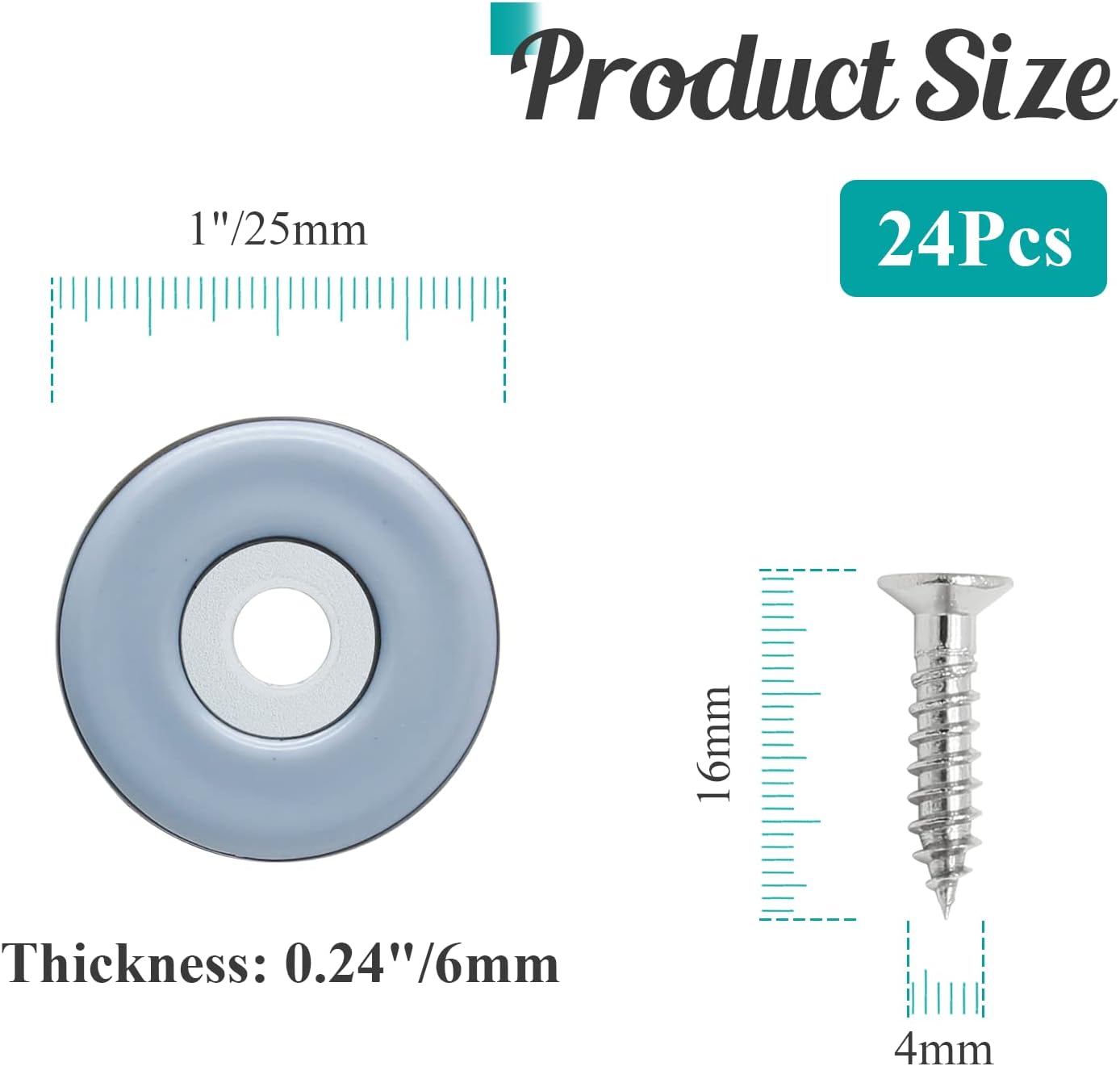 24pcs 1" (25mm) Screw on Furniture Sliders, Teflon Chair Leg Slides, Round Furniture Glides with