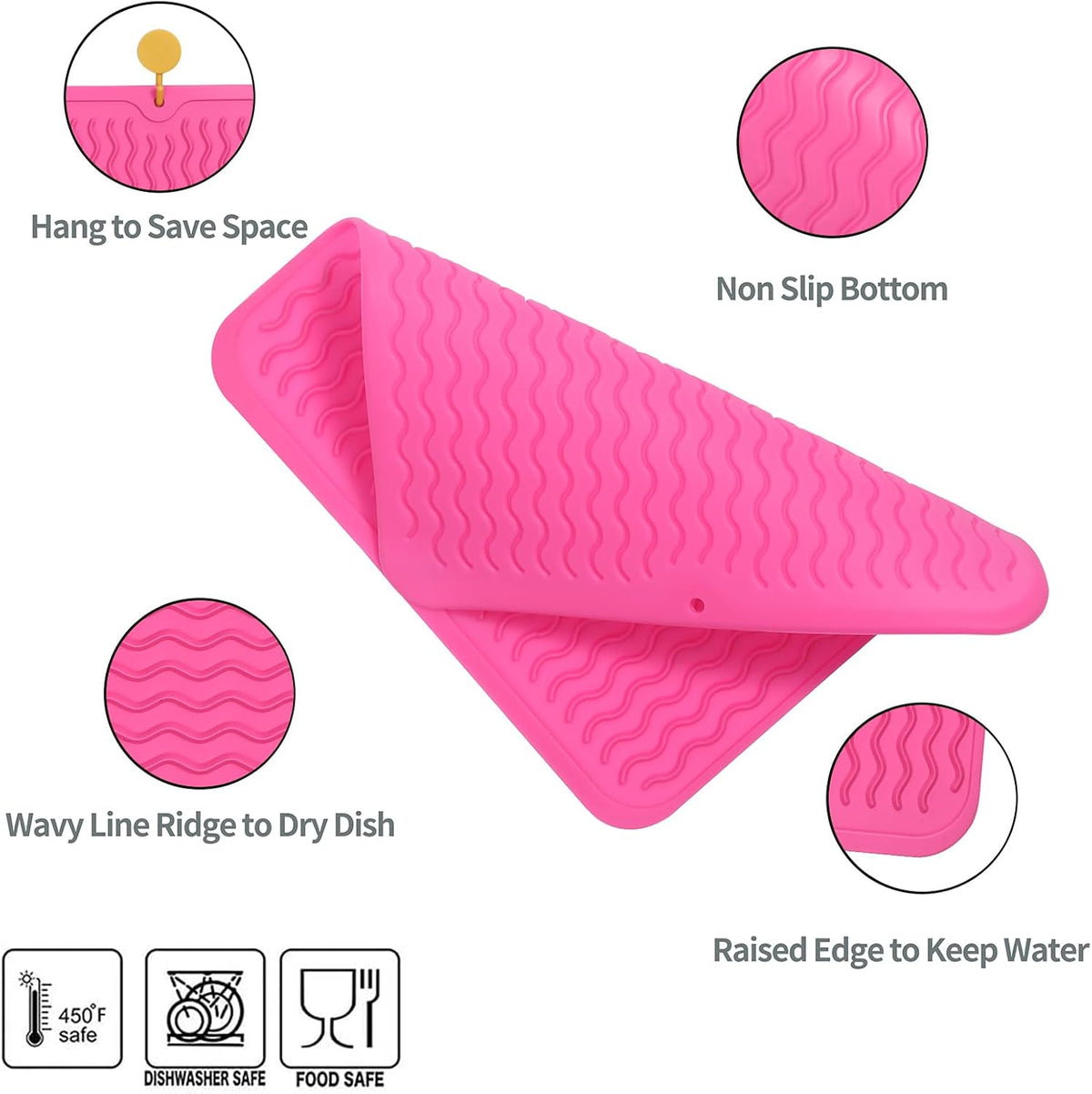 Silicone Dish Drying Mat for Multiple Usage,Easy clean,Eco-friendly,Heat-resistant Silicone Mat for