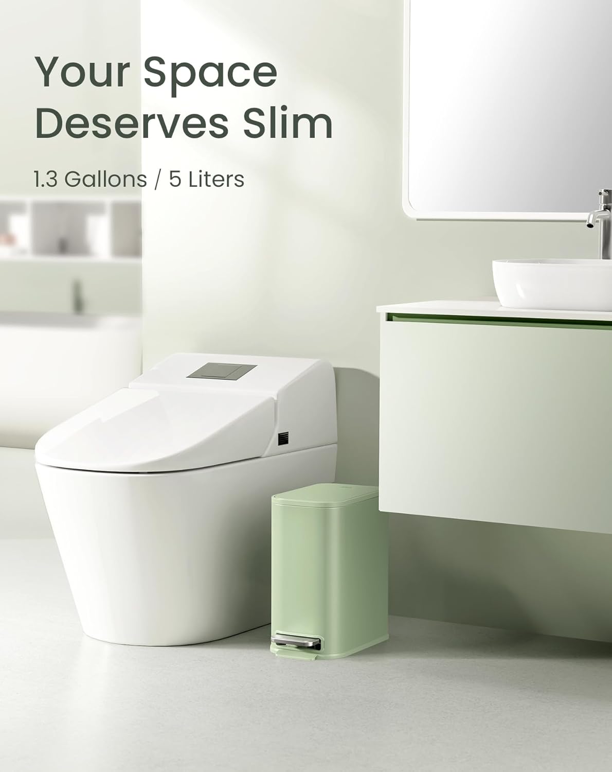 Cesun Small Bathroom Trash Can with Lid Soft Close, Step Pedal, 5 Liter / 1.3 Gallon Stainless