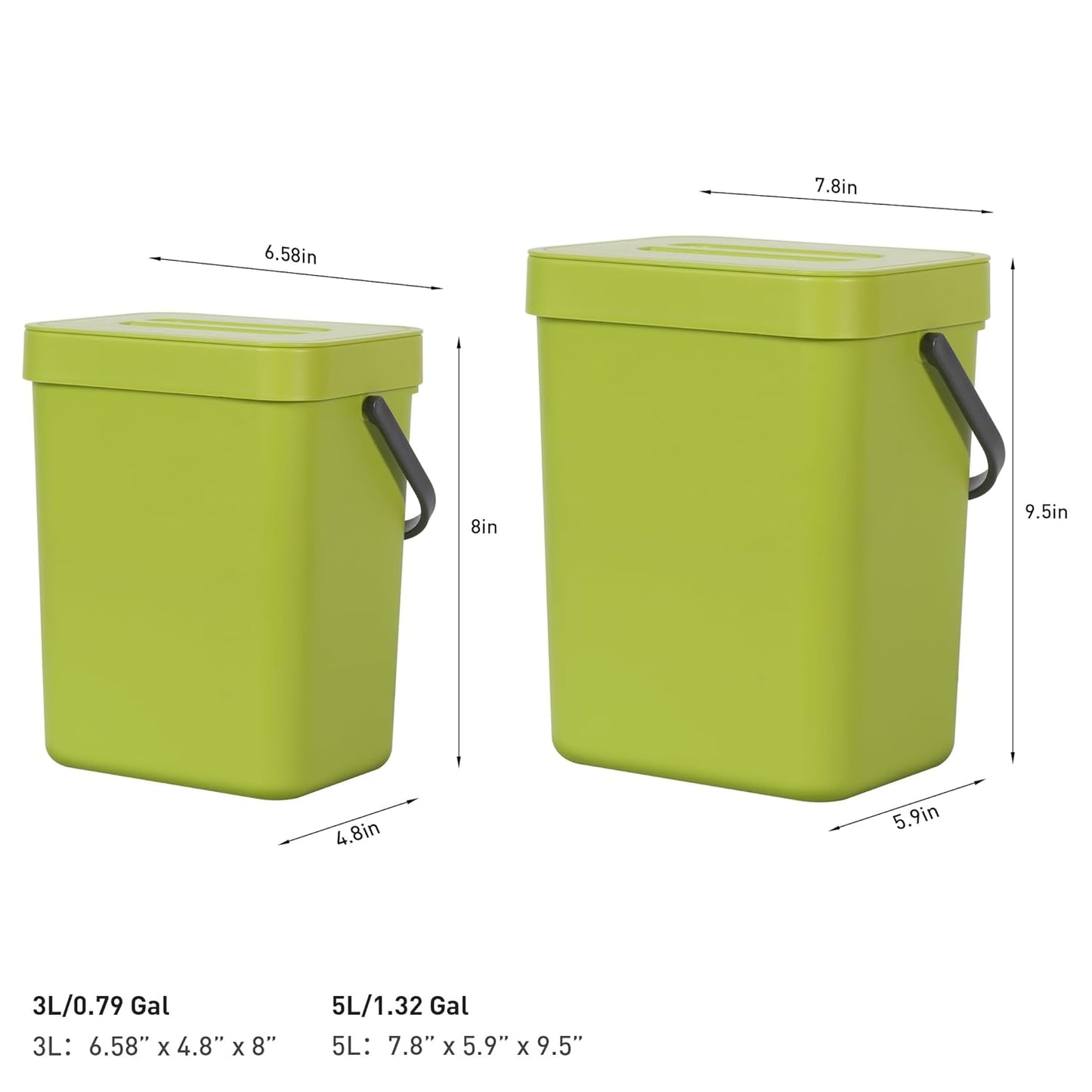 EKO Puro Wall-Mounted Trash Can with Lid, 1.32 Gal / 5L Hanging Trash Can, Small Kitchen Compost