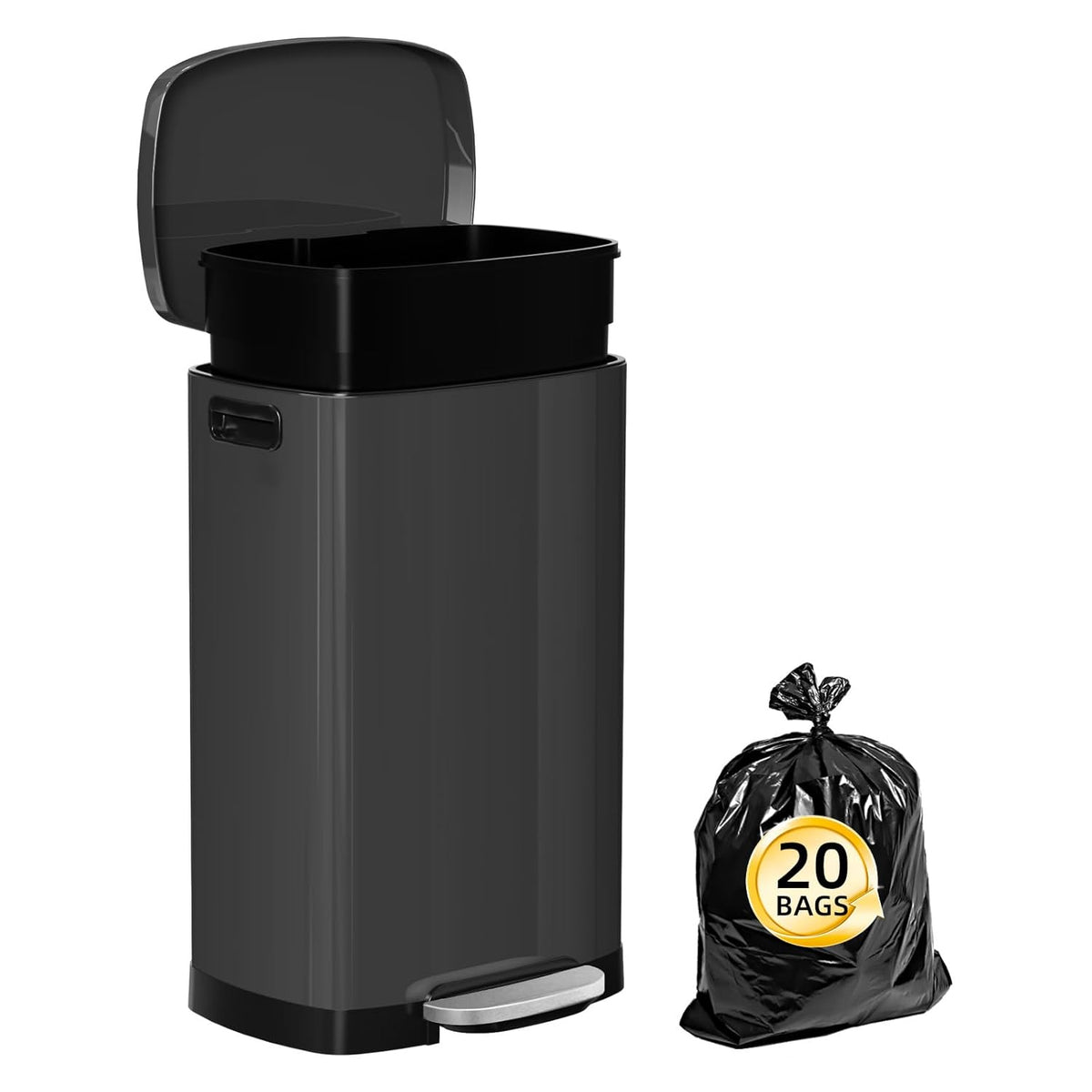 13 Gallon Trash Can with Lid, 50L Fingerprint Proof Stainless Steel Kitchen Trash Can with