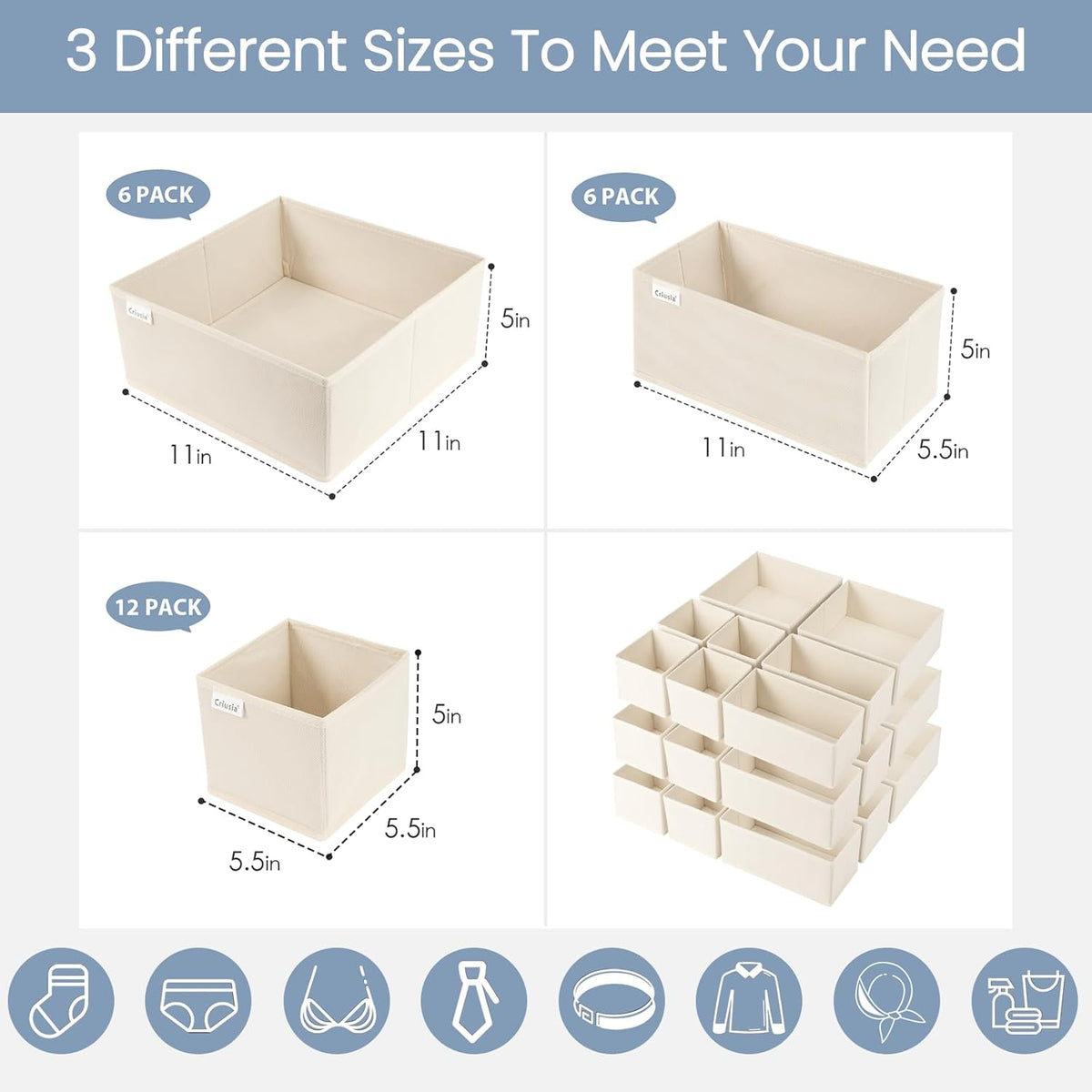 Criusia Drawer Organizer Clothes, 24 Pack Underwear Drawer Organizers, Foldable Closet Organizers