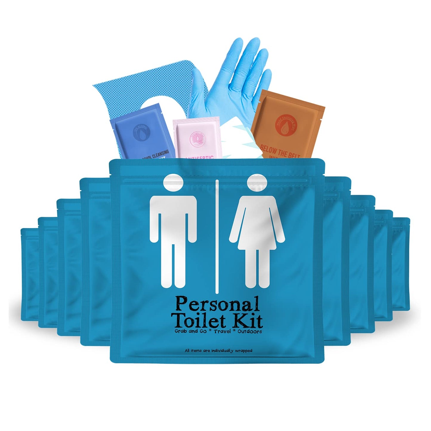 Personal Toilet Kit To Go – 10 Pack | Disposable Public Restroom Kit | Individually Wrapped for