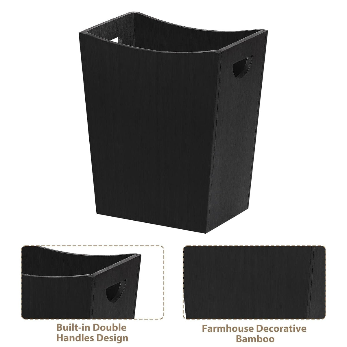 SEHERTIWY Wood Trash Can, Farmhouse Wastebasket Bin for Bathroom, Office, Bedroom, Living Room