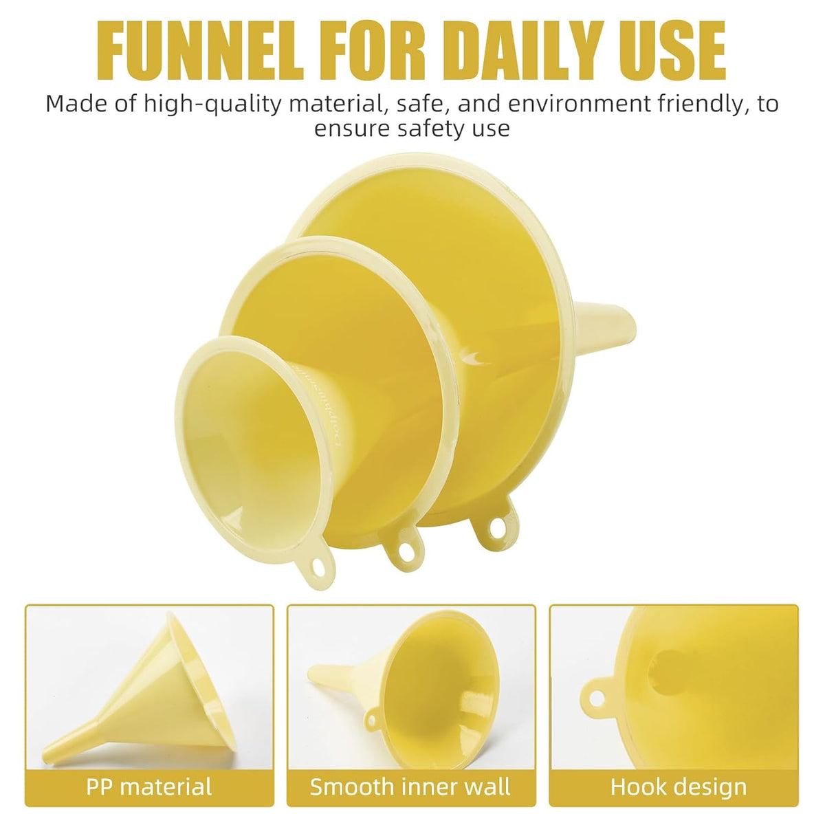 Plastic Kitchen Funnel Set of 3, Round Kitchen Funnels for Filling Bottles, Durable and