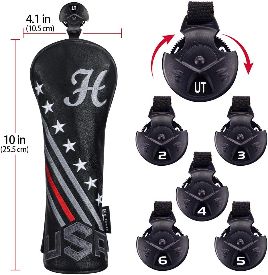 Big Teeth Golf Cover USA Stripe and Star Headcover Covers, Driver Fairway Wood Hybrid Headcovers
