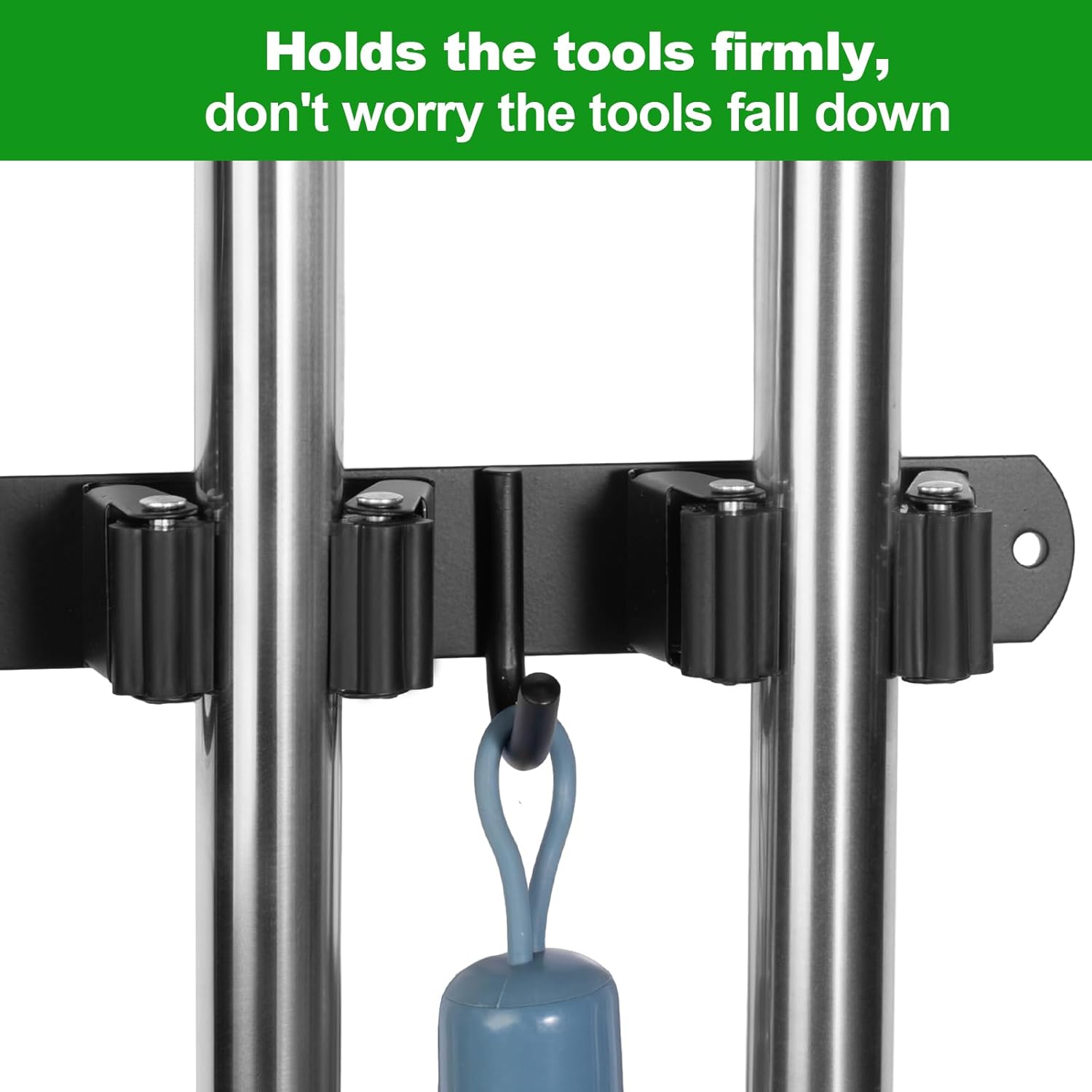 voze 3 Racks and 4 Hooks Mop and Broom Holder Wall Mount, Self Adhesive Heavy Duty Broom Organizer