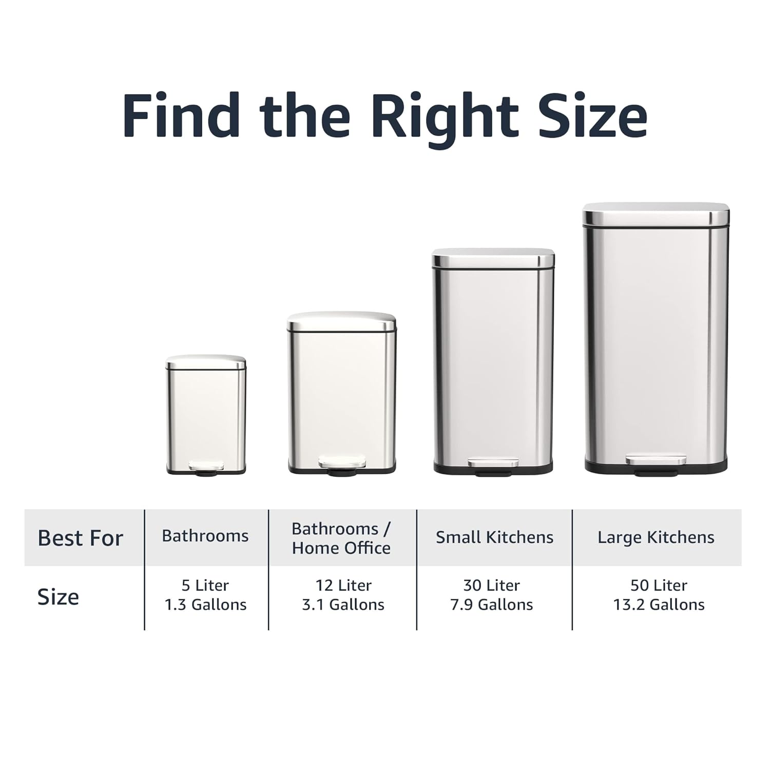 Amazon Basics Smudge Resistant Rectangular Trash Can With Soft-Close Foot Pedal, Brushed Stainless