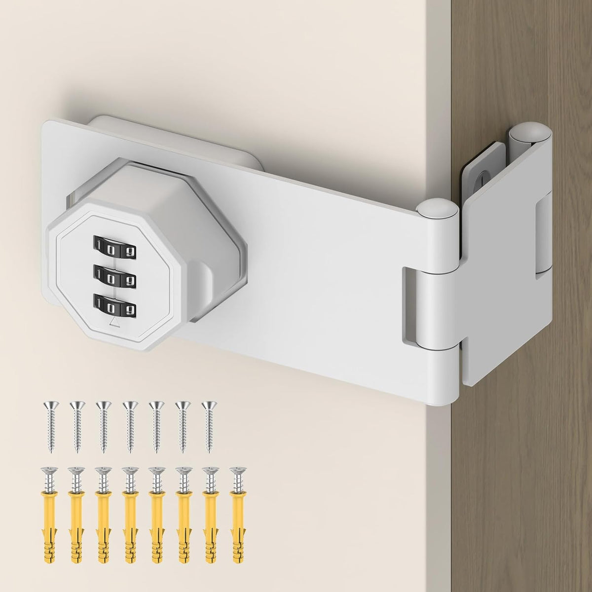 90 Degree 3-Digit Combination Cabinet Lock, Zinc Alloy Keyless Folding Hasp Lock Latch, Password