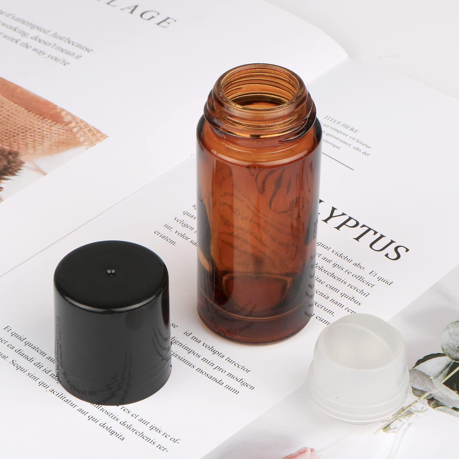 2Pcs Brown 30ml Glass Essential Oil Roller Bottles Refillable Roll on Bottles Empty Deodorant