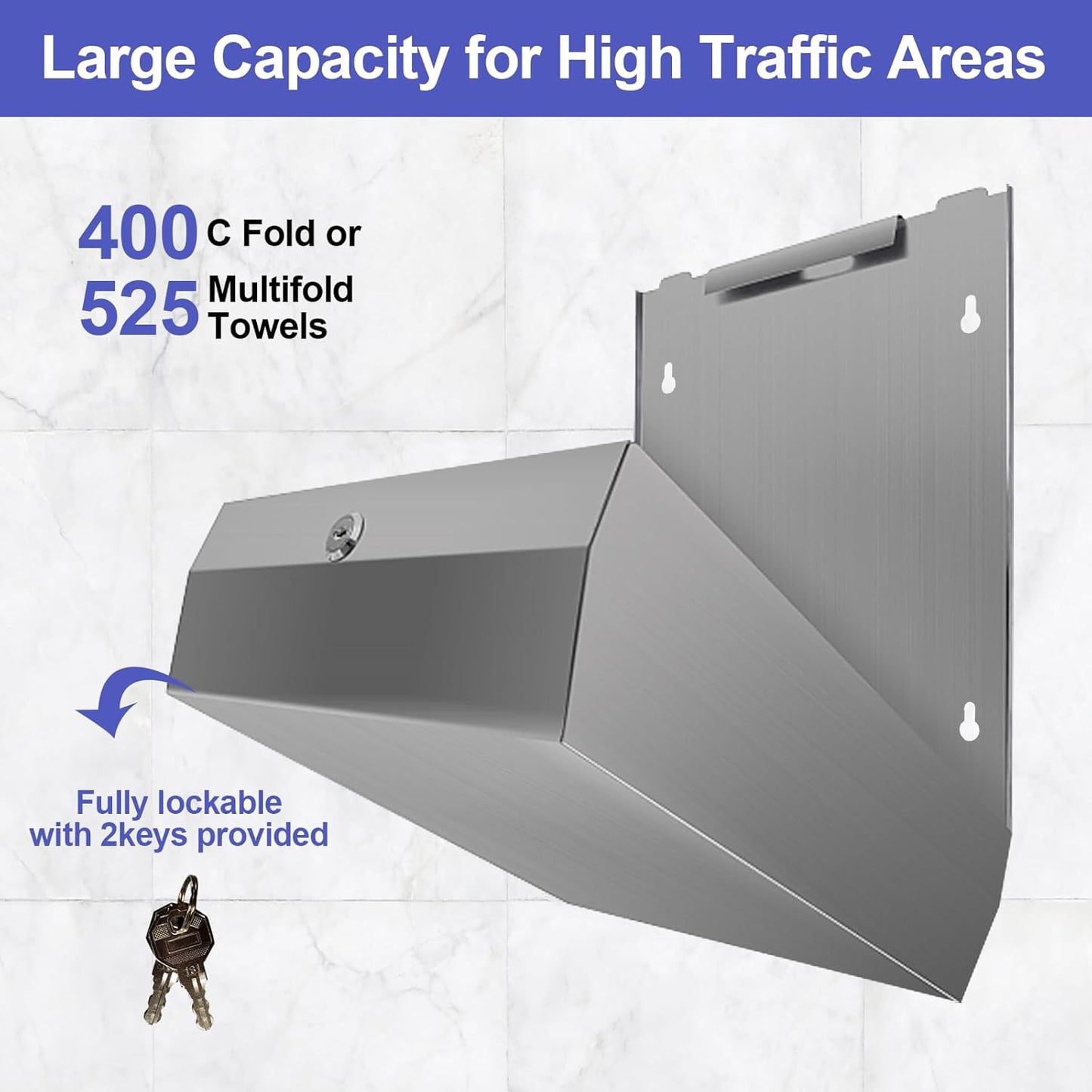 Paper Towel Dispenser Wall Mount, Brushed Stainless Steel Commercial Paper Towel Holder with Lock